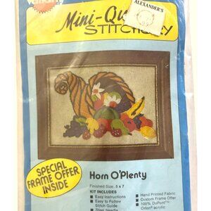 VINTAGE Valiant Mini-Quick Stitchery Kit Horn OPlenty 5x7 Includes Thanksgiving